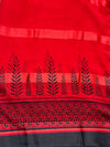 The Damini Riva: Scarlet Red & Ebony Black Printed Chiffon-Georgette Saree