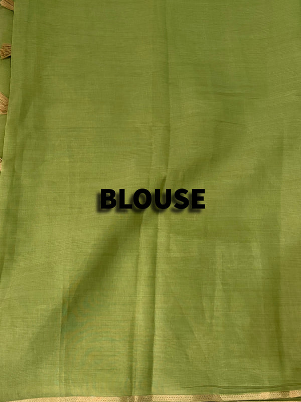 The Prakriti Riva: Pistachio Green Embroidered Cotton Saree
