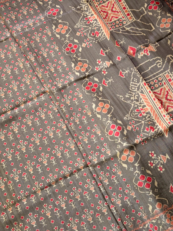 The Earthen Udgam: Cocoa Brown Cotton Silk Saree With Ajrakh Inspired Printed Pallu