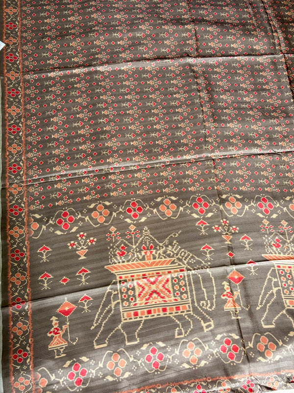 The Earthen Udgam: Cocoa Brown Cotton Silk Saree With Ajrakh Inspired Printed Pallu