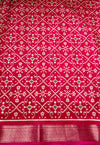 The Nandini Lavanya: Carmine Red Printed Raw Silk Saree