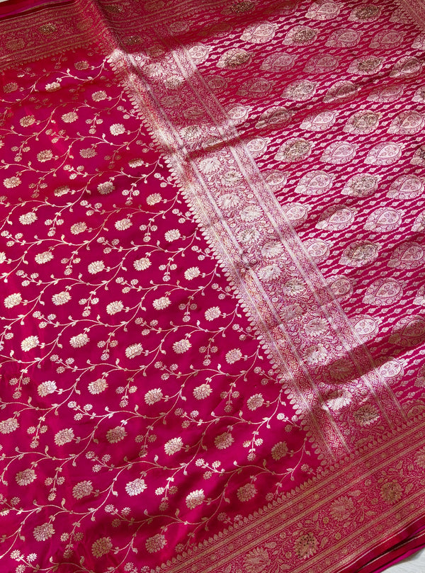 The Varanasi Jaal: Rani Pink Banarasi Kanti Saree with Antique Golden Zari Floral Network