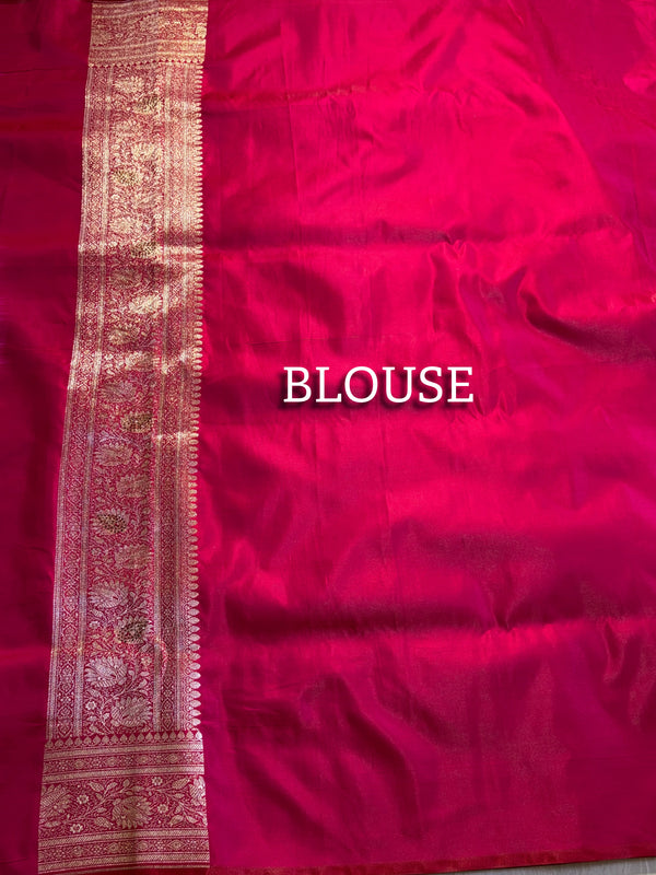 The Varanasi Jaal: Rani Pink Banarasi Kanti Saree with Antique Golden Zari Floral Network