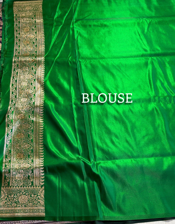 The Kashi Confluence: Royal Purple Banarasi Saree with Sea Green Contrast & Geometric Shikargah Jaal