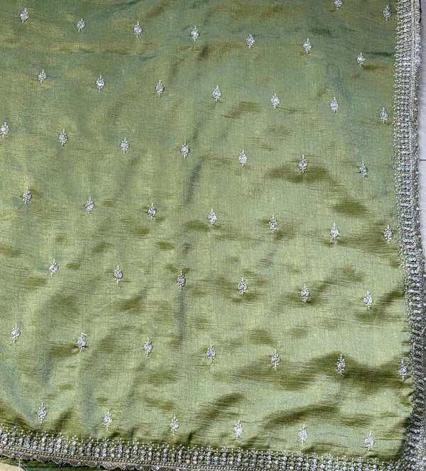 The Olive Shimmer: Olive Green Saree With Hand-Worked Borders