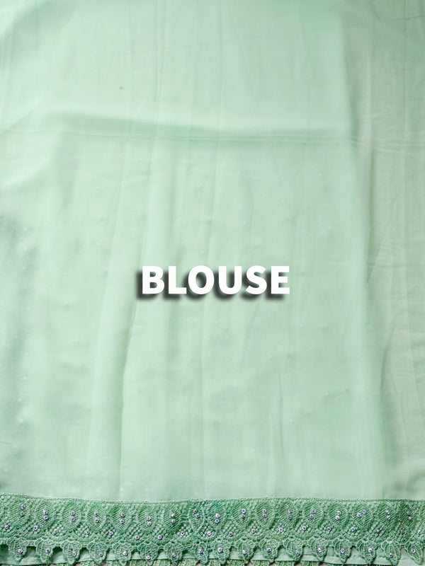 The Avani Vilasa: Mint Green Embroidered Georgette Saree