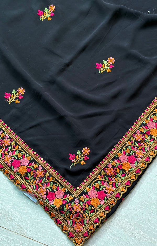 The Yamini Vilasa: Jet Black Multicolor Embroidered Saree