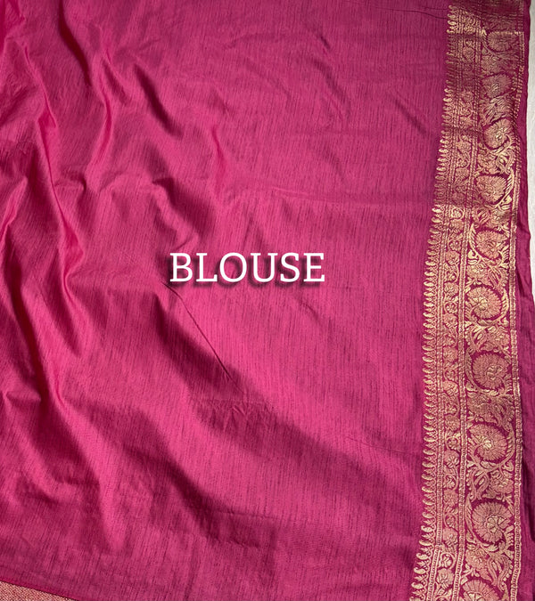 The Royal Slub: Magenta Raw Silk Saree with Antique Golden Zari Floral Jaal