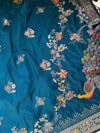 The Mayura Teal: Deep Peacock Blue Woven Saree with Hand-Worked Accents