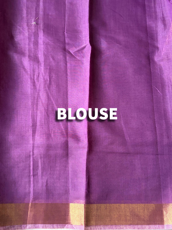 The Malvika Riva: Plum Purple Handloom Cotton Saree with Antique Gold Zari