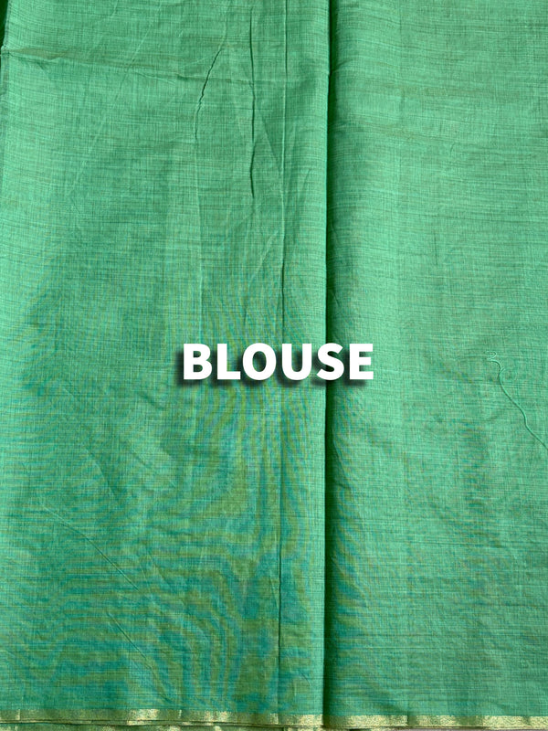 The Nilambari Riva: Mint Green Embroidered Handloom Cotton Saree