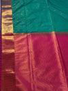 The Emerald Kalavati: Sea Green & Crimson Handloom Woven Saree