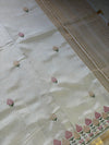The Malabar Glade: Off-White Tussar Cotton Saree with Pastel Floral Border