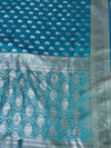 The Samaira Vilasa: Peacock Teal & Silver Zari Banarasi Silk Saree
