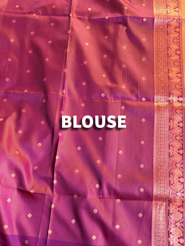 The Sanvi Vilasa: Sunset Peach-Orange & Wine Purple Soft Silk Saree