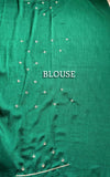 The Emerald Wave: Bottle Green Leheriya-Inspired Saree with Champagne Gold Border