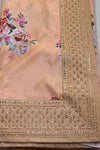 The Apricot Bloom: Pastel Peach Floral Saree with Shimmering Mirror-Work Border