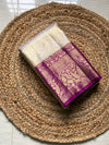 The Subhadra Vilasa: Champagne Silver & Magenta Plum Kanchipuram Tissue Silk Saree