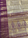 The Subhadra Vilasa: Champagne Silver & Magenta Plum Kanchipuram Tissue Silk Saree