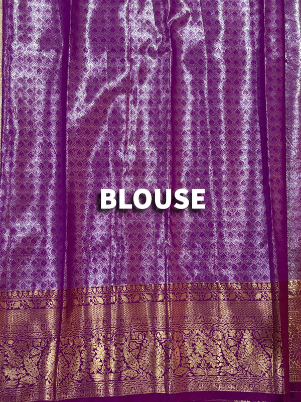 The Subhadra Vilasa: Champagne Silver & Magenta Plum Kanchipuram Tissue Silk Saree
