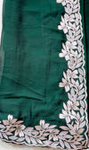 The Kaveri Vilasa: Bottle Green Embroidered Georgette Saree