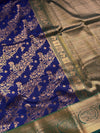 The Indigo Court: Royal Navy Silk Saree with Emerald Green & Gold Kanjivaram-Style Borders
