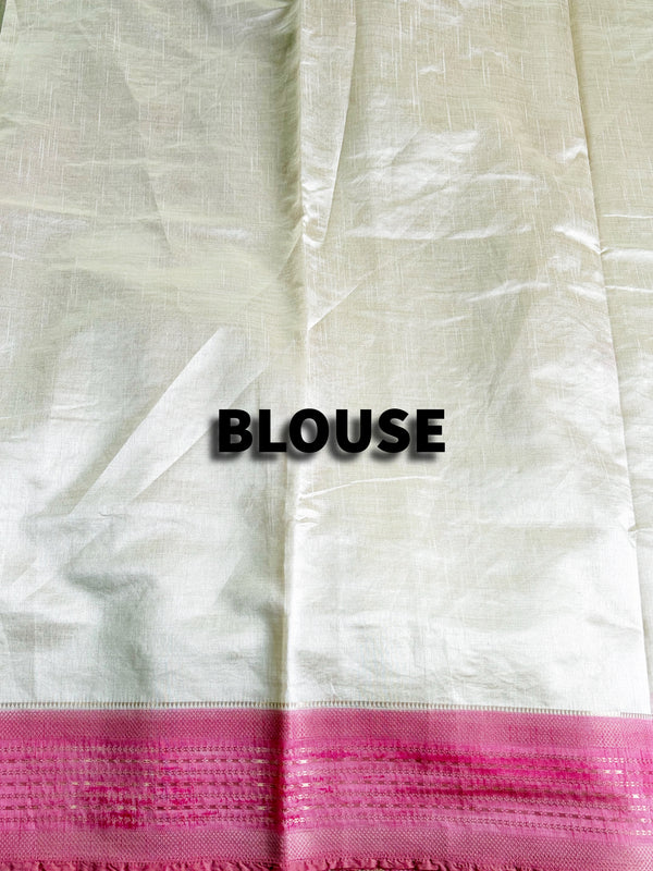 The Ananya Vilasa: Off-White & Gulabi Pink Tussar Silk Cotton Saree