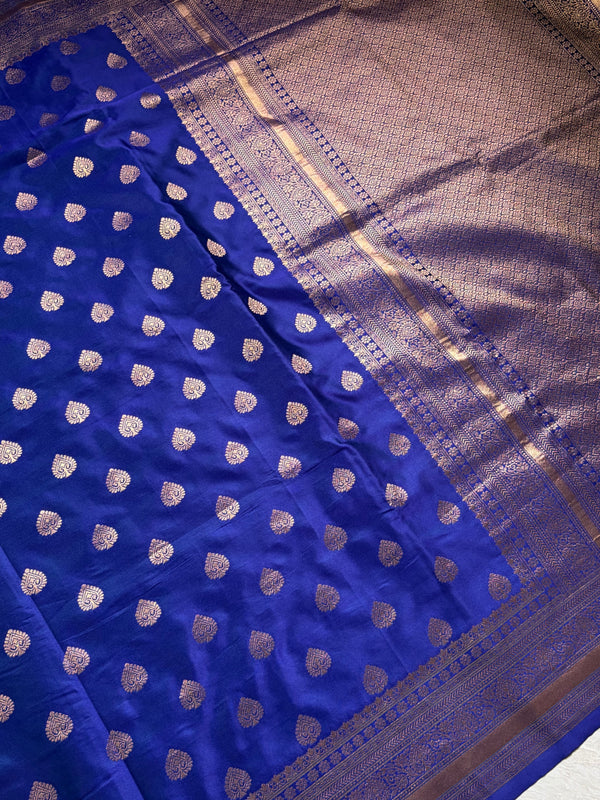 The Royal Nilambari: Royal Blue & Gold Zari Heritage Saree