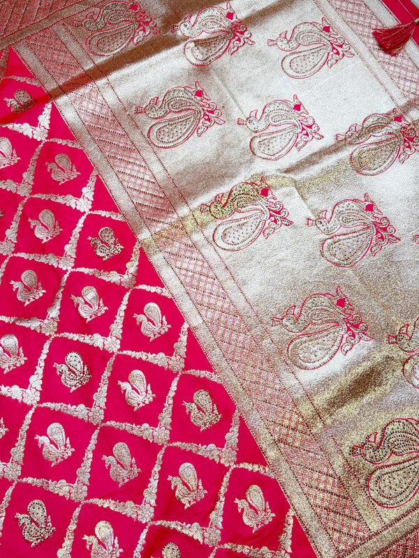 The Kashi Mayura: Scarlet Crimson & Heritage Gold Brocade Saree