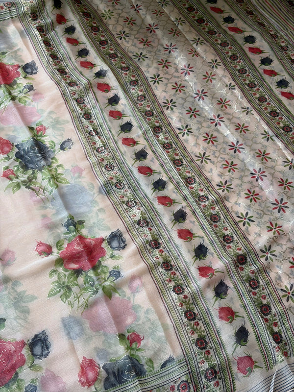 The Blush Botanical: Pastel Pink Premium Brasso Saree