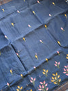 The Indrani Riva: Slate Navy Handloom Cotton Saree with Floral Sprig Embroidery