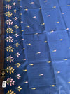 The Indrani Riva: Slate Navy Handloom Cotton Saree with Floral Sprig Embroidery