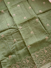 The Vanya Riva: Olive Green Handloom Cotton Saree with Floral Vine Embroidery