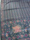 The Slate Heritage: Steel Grey Cotton Silk Saree with Madhubani & Kalamkari-Inspired Folk Art