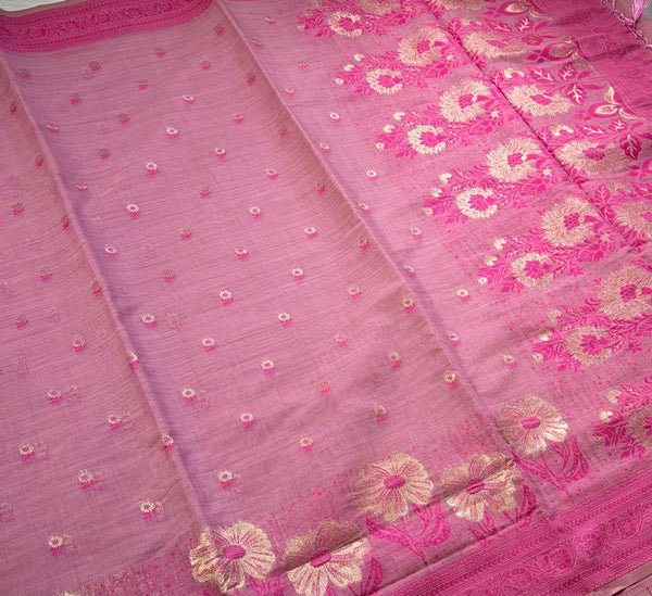 The Blush Heritage: Dusty Rose Linen Silk Saree with Rani Pink Borders