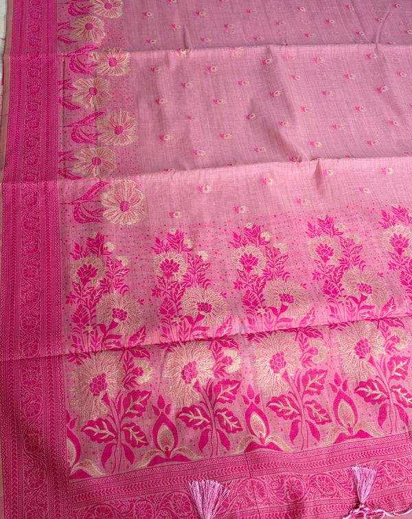 The Blush Heritage: Dusty Rose Linen Silk Saree with Rani Pink Borders