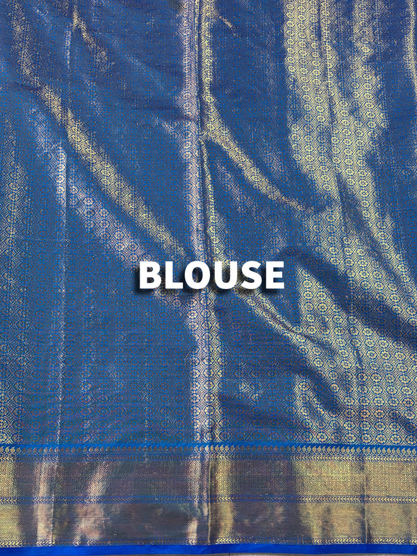 The Mayura Vilasa: Teal Green & Royal Blue Woven Banarasi Saree