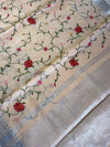 The Charu Malini: Pastel Peach Embroidered Linen Saree