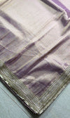 The Rose Quartz Shimmer: Metallic Mauve Tissue Silk Saree with Chevron Texture