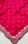 The Crimson Gala: Deep Rani Pink Georgette Saree with Scalloped Thread Work Border