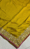 The Chartreuse Radiance: Olive-Lime Italian Silk Saree with Gota Patti Border