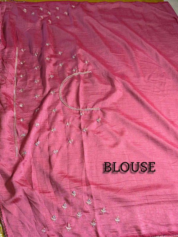 The Chartreuse Radiance: Olive-Lime Italian Silk Saree with Gota Patti Border