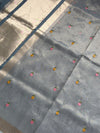 The Ashwika Vilasa: Slate Grey Embroidered Saree