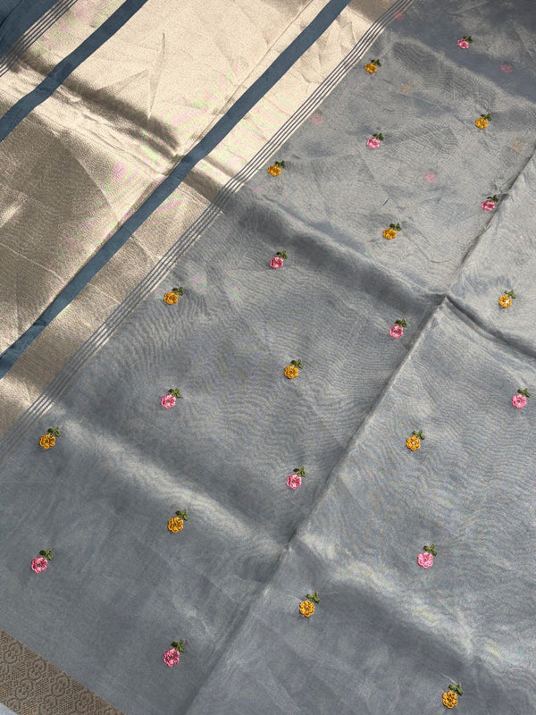 The Ashwika Vilasa: Slate Grey Embroidered Saree