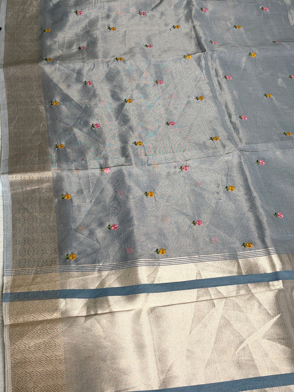 The Ashwika Vilasa: Slate Grey Embroidered Saree