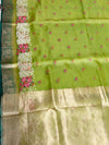 The Shambhavi Vilasa: Lime Green Floral Embroidered Tissue Organza Saree