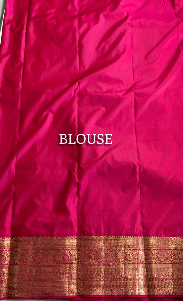 The Silver Frost: Pastel Silver-Blue Kanchipuram Silk Saree with Vermilion Red Zari Border