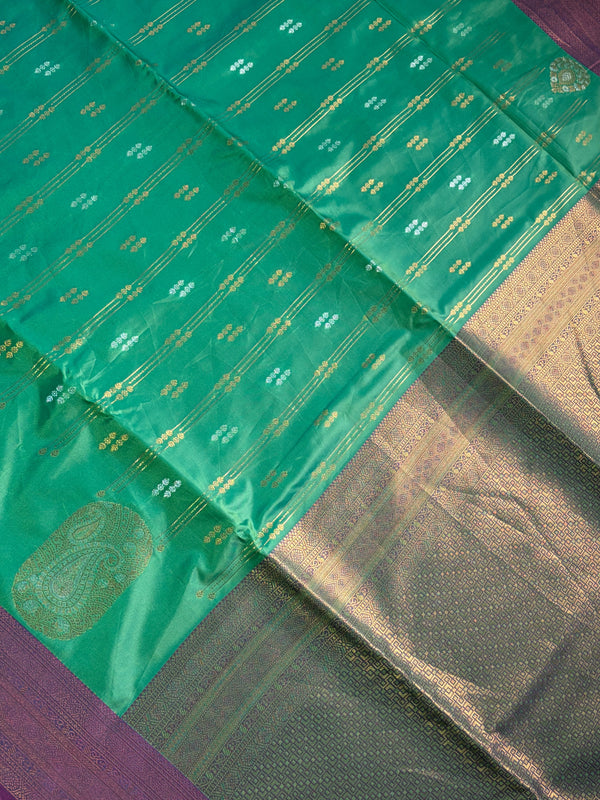 The Mridula Vilasa: Sea Green & Plum Woven Saree
