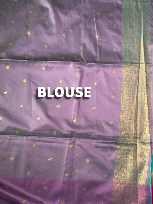 The Mridula Vilasa: Sea Green & Plum Woven Saree