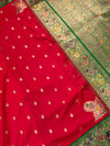 The Arundhati Vilasa: Vermilion Red & Emerald Green Woven Saree